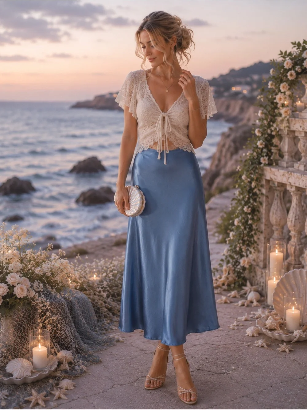 Hotouch Blue Satin Long A-Long Skirt Size L Cocktail Party Mermaidcore